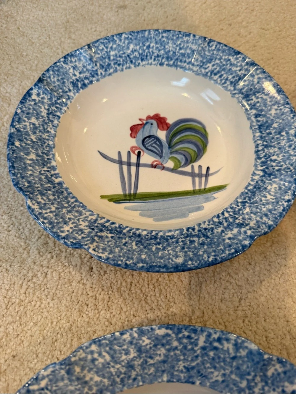 Vintage Laurie Gates Blue Stipple Rooster Bowls (Set Of 4)